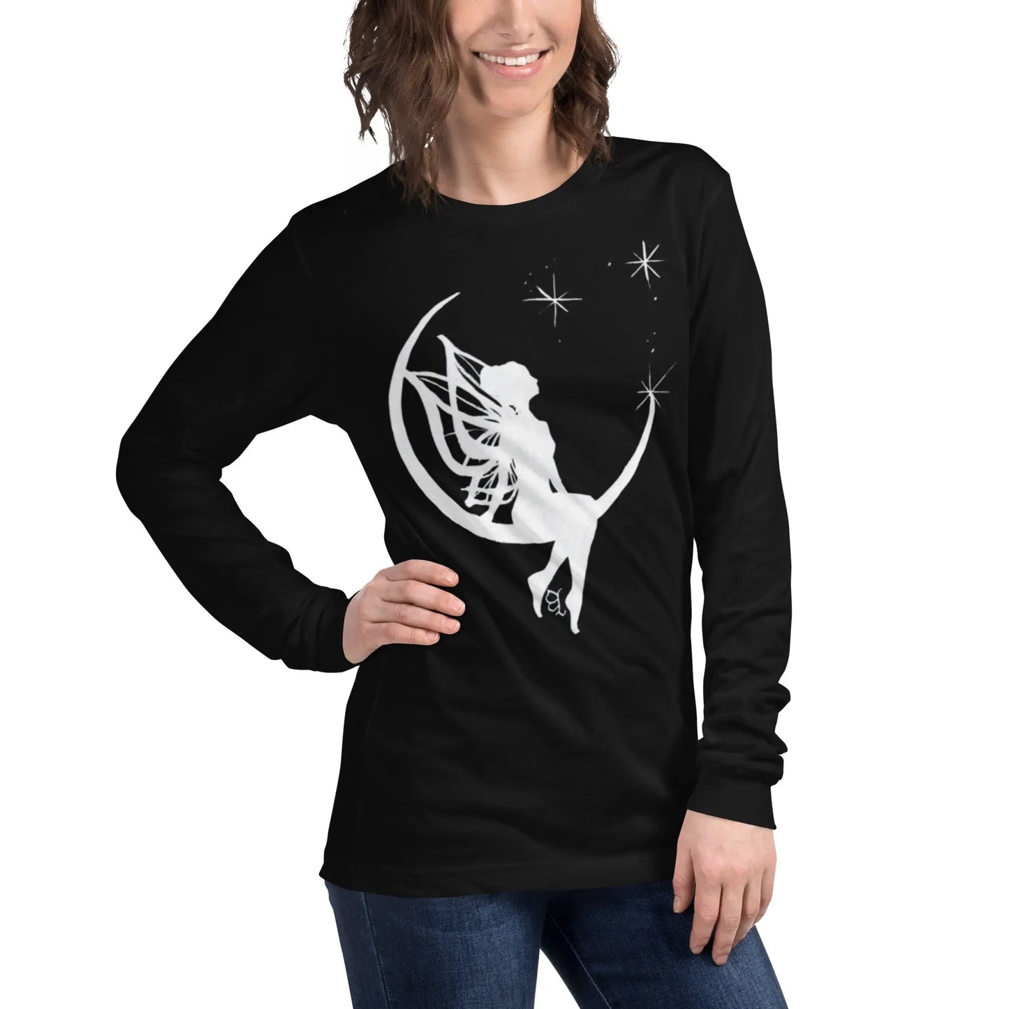 T-shirt unisexe à Manches Longues - Fée sur la lune - Ty - Art
