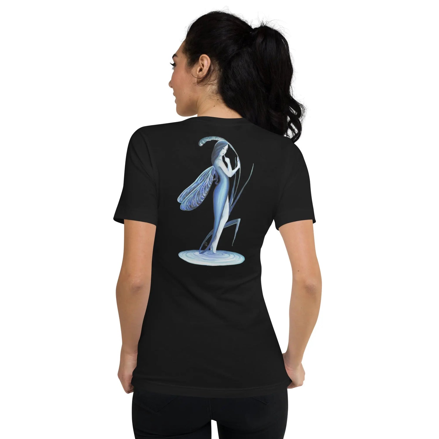 T-shirt Unisexe à Manches Courtes et Col V - Fée libellule - Ty - Art
